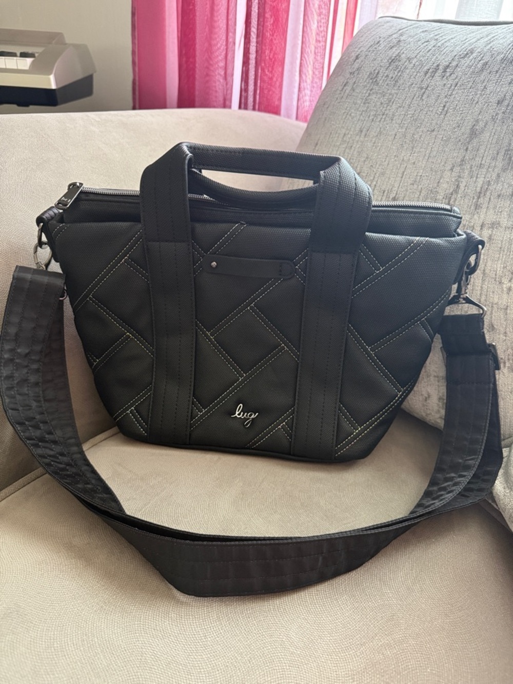 lug Black Quilted Shoulder Tote with Adjustable Strap